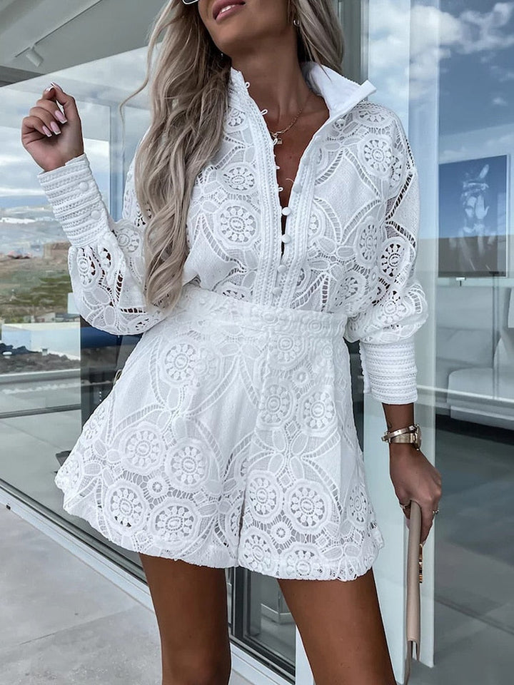 Eléna – Elegant Lace Two-Piece Set with Shirt & Short