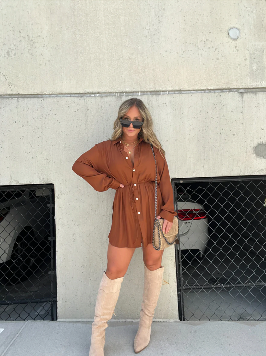 NOVA – Button-Up Shirt Dress with Tie Waist