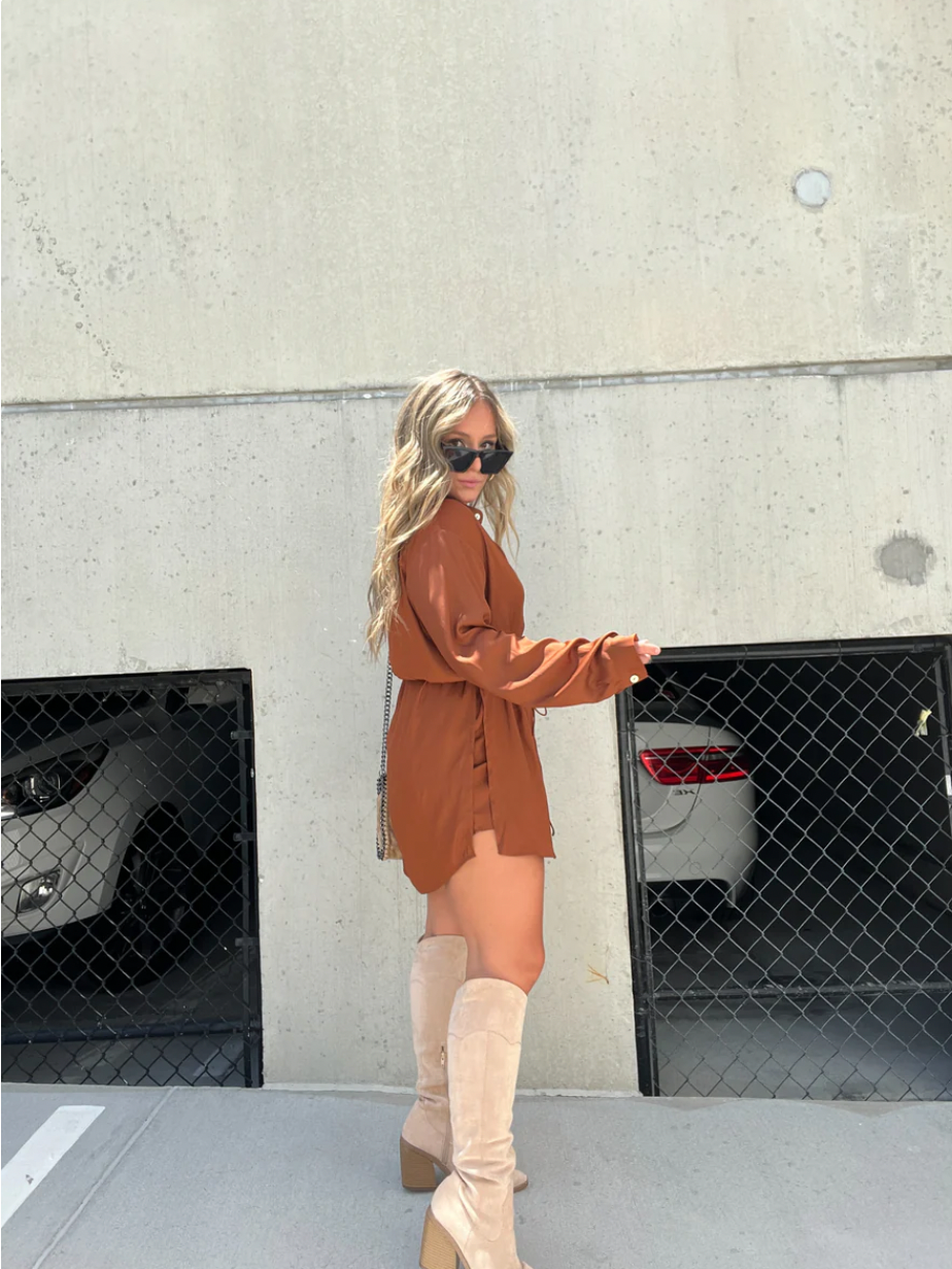 NOVA – Button-Up Shirt Dress with Tie Waist