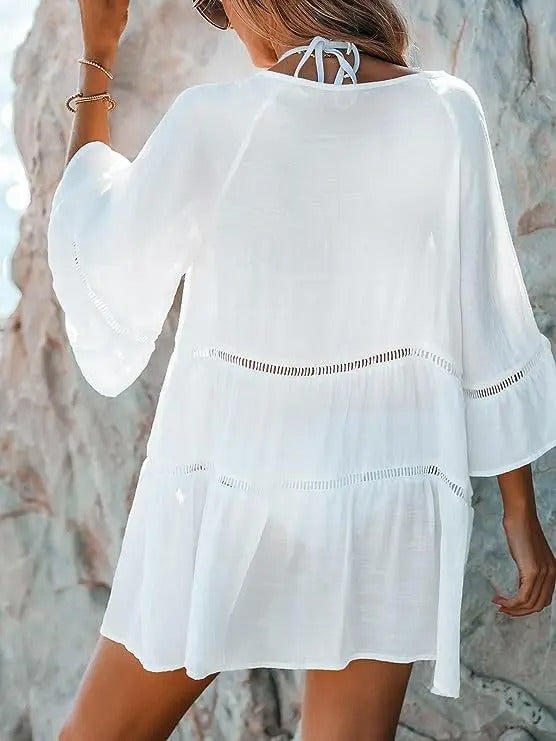 Elegante Witte Strandjurk met Kanten Details